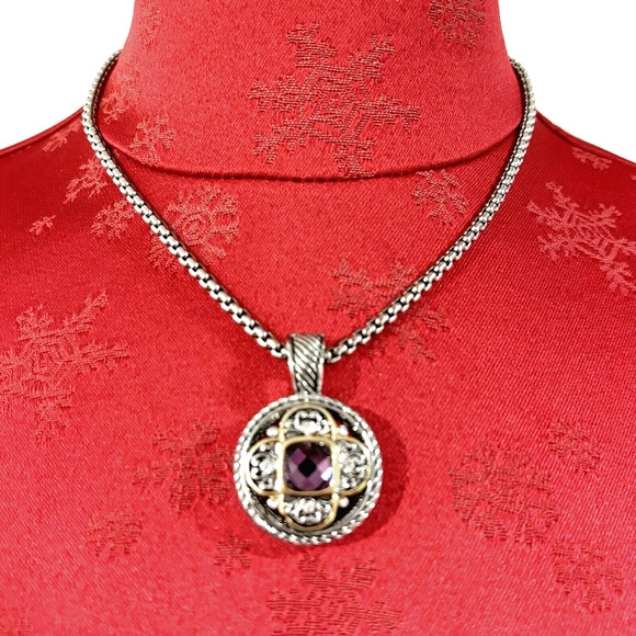 Fashion Jewelry Set Silver & Gold Necklace Pendant Pierced Earrings Purple Stone - Picture 5 of 9